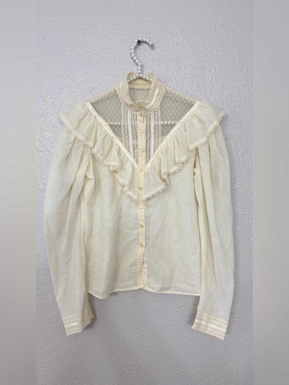Vintage Gunne Sax Jessica McClintock Lace Victorian Blouse Ivory XS-S